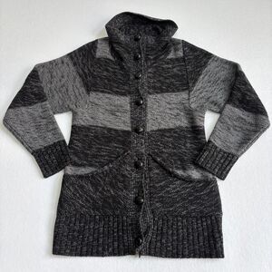 Banana Republic Merino Wool Cardigan Sweater Women's S Stripe Gray Duster Long